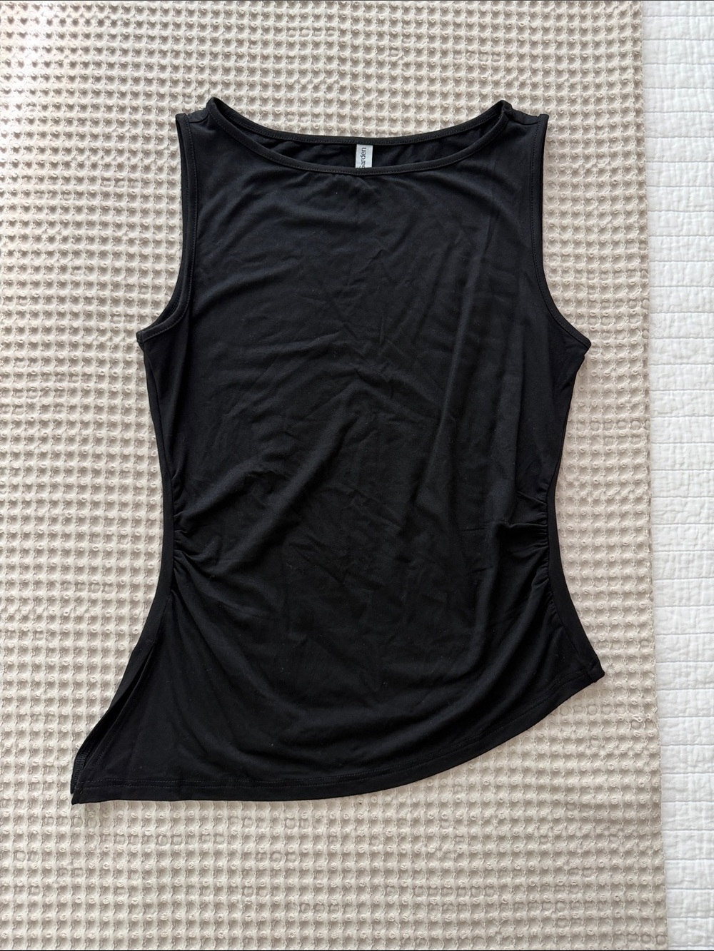 Women's Black Scoop Neck Tank with Side Ruching